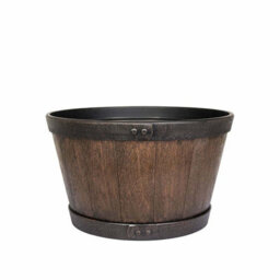 Plant Avenue Lightweight Recycled Plastic Garden Pot Planter With Drainage Holes  Oban Whiskey Barrel - L45 X W45 X H26 Cm - Dark Oak - thumbnail 2