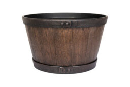 Plant Avenue Lightweight Recycled Plastic Garden Pot Planter With Drainage Holes  Oban Whiskey Barrel - L45 X W45 X H26 Cm - Dark Oak