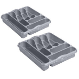 STAR SUPPLIES 2 X Large Plastic Silver 7 Compartment Cutlery Tray Rack Holder For Kitchens - thumbnail 3