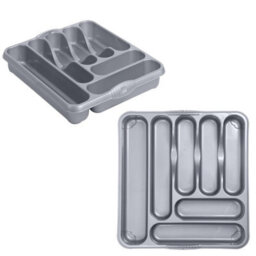 STAR SUPPLIES 2 X Large Plastic Silver 7 Compartment Cutlery Tray Rack Holder For Kitchens - thumbnail 1