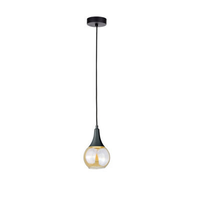 Luminosa Lighting Luminosa Lacrima Slim Pendant Ceiling Light Black Amber Glass Shade 1X E27 - image 1