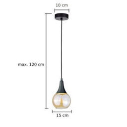 Luminosa Lighting Luminosa Lacrima Slim Pendant Ceiling Light Black Amber Glass Shade 1X E27 - thumbnail 2