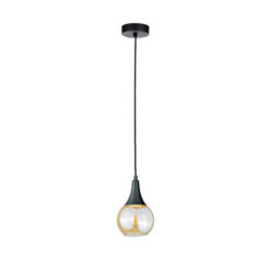 Luminosa Lighting Luminosa Lacrima Slim Pendant Ceiling Light Black Amber Glass Shade 1X E27 - thumbnail 1