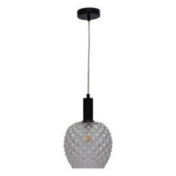 First Choice Lighting Set Of 2 Baine - Clear Textured Glass Black Deco Pendant Fittings - thumbnail 2