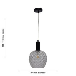 First Choice Lighting Set Of 2 Baine - Clear Textured Glass Black Deco Pendant Fittings - thumbnail 6