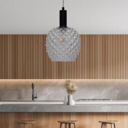 First Choice Lighting Set Of 2 Baine - Clear Textured Glass Black Deco Pendant Fittings - thumbnail 4