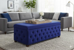 Empire 120Cm Chesterfield Ottoman Storage Bench - Plush Velvet Shoes Bench - Sapphire Blue Upholstery Storage Box With Wooden Legs - thumbnail 6
