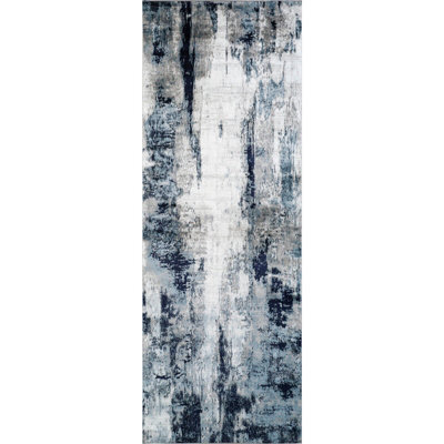 Livabliss Wanderlust-Abstract Blue Grey Black Modern Marble Living Dining Bedroom Rug 80 X 220 Cm Easy Care, Non Shedding - image 1