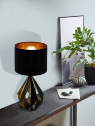 Eglo Carlton 5 Black/gold Metal Table Lamp - Geometric Design, Fabric Shade, In-Line Switch (D) 25Cm - thumbnail 4