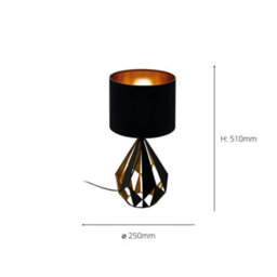 Eglo Carlton 5 Black/gold Metal Table Lamp - Geometric Design, Fabric Shade, In-Line Switch (D) 25Cm - thumbnail 5