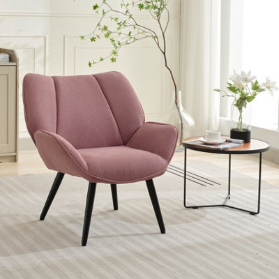 Modern Corduroy Wingback Accent Chair, Upholstered High Back Reading Armchair With Flared Arms, Solid Wood & Metal Legs, Pink - image 1