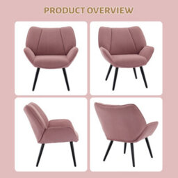 Modern Corduroy Wingback Accent Chair, Upholstered High Back Reading Armchair With Flared Arms, Solid Wood & Metal Legs, Pink - thumbnail 8