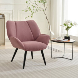 Modern Corduroy Wingback Accent Chair, Upholstered High Back Reading Armchair With Flared Arms, Solid Wood & Metal Legs, Pink - thumbnail 1