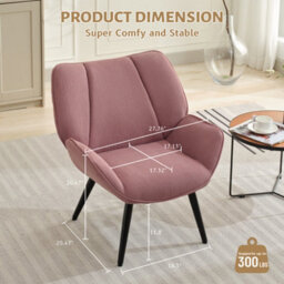 Modern Corduroy Wingback Accent Chair, Upholstered High Back Reading Armchair With Flared Arms, Solid Wood & Metal Legs, Pink - thumbnail 2