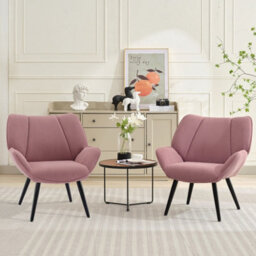 Modern Corduroy Wingback Accent Chair, Upholstered High Back Reading Armchair With Flared Arms, Solid Wood & Metal Legs, Pink - thumbnail 3