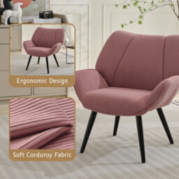 Modern Corduroy Wingback Accent Chair, Upholstered High Back Reading Armchair With Flared Arms, Solid Wood & Metal Legs, Pink - thumbnail 4