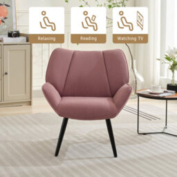 Modern Corduroy Wingback Accent Chair, Upholstered High Back Reading Armchair With Flared Arms, Solid Wood & Metal Legs, Pink - thumbnail 5