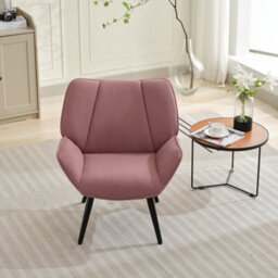 Modern Corduroy Wingback Accent Chair, Upholstered High Back Reading Armchair With Flared Arms, Solid Wood & Metal Legs, Pink - thumbnail 7