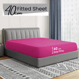 "Ameha Fitted Sheet 40Cm Extra Deep Pocket Bed Sheets Elastic Corners Soft Microfiber Fitted Sheet 16"" (Hot Pink,single 91X 190 Cm)" - thumbnail 1