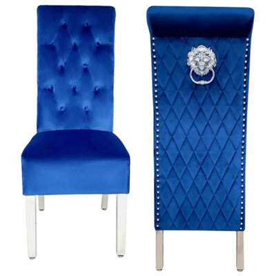 Home Luxe Interiors Pair Of Sofia Blue Dining Chair With Silver Legs And Lion Knocker - image 1