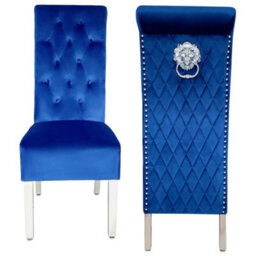 Home Luxe Interiors Pair Of Sofia Blue Dining Chair With Silver Legs And Lion Knocker - thumbnail 1