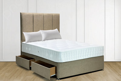 Divan Bed Set Wool Mink  With 2 Drawers And 54 Inch Panel Headboard In Single Double King 3Ft 4Ft6 5Ft - image 1