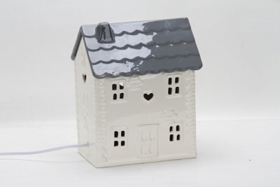 Ceramic House Table Lamp Cream Base With Grey Roof Soft Warm Light Energy Saving Energy Class A - image 1