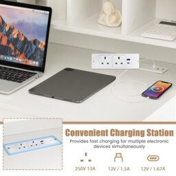 Gainoom White Computer Desk 120 Cm Writing Desk With Power Outlets & Drawers - thumbnail 6