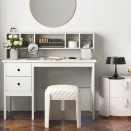 Gainoom White Computer Desk 120 Cm Writing Desk With Power Outlets & Drawers - thumbnail 5
