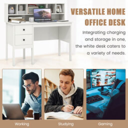 Gainoom White Computer Desk 120 Cm Writing Desk With Power Outlets & Drawers - thumbnail 8