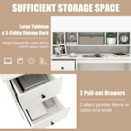 Gainoom White Computer Desk 120 Cm Writing Desk With Power Outlets & Drawers - thumbnail 7