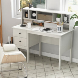 Gainoom White Computer Desk 120 Cm Writing Desk With Power Outlets & Drawers - thumbnail 4