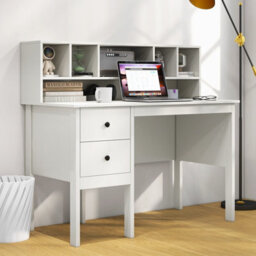 Gainoom White Computer Desk 120 Cm Writing Desk With Power Outlets & Drawers - thumbnail 3