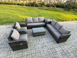 Fimous Rattan Outdoor Garden Furniture Sofa Set Patio Table & Chairs Set With 3 Seater Sofa Reclining Chair Side Table - thumbnail 2