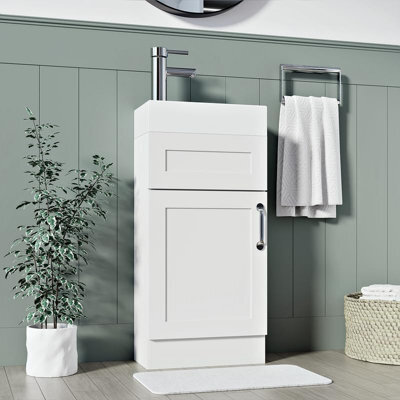 Belofay 400mm Bathroom Vanity Units With Basin With White Ceramic Bathroom Sink Soft Close Hinges & 1 Tap Hole (Crawley White) - image 1