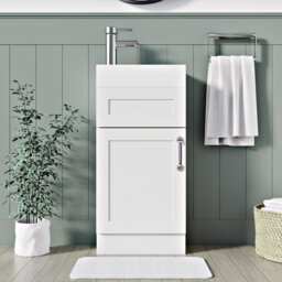 Belofay 400mm Bathroom Vanity Units With Basin With White Ceramic Bathroom Sink Soft Close Hinges & 1 Tap Hole (Crawley White) - thumbnail 2