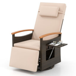 Gainoom Outdoor Swivel Rattan Recliner Chair Brown Patio Wicker Chaise Lounge Chair Push Back Reclining Chair