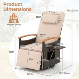 Gainoom Outdoor Swivel Rattan Recliner Chair Brown Patio Wicker Chaise Lounge Chair Push Back Reclining Chair - thumbnail 2
