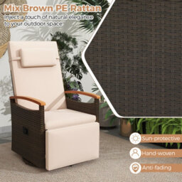 Gainoom Outdoor Swivel Rattan Recliner Chair Brown Patio Wicker Chaise Lounge Chair Push Back Reclining Chair - thumbnail 5
