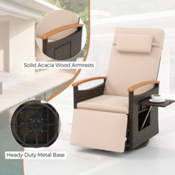 Gainoom Outdoor Swivel Rattan Recliner Chair Brown Patio Wicker Chaise Lounge Chair Push Back Reclining Chair - thumbnail 6
