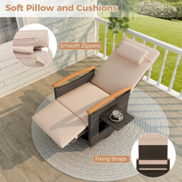 Gainoom Outdoor Swivel Rattan Recliner Chair Brown Patio Wicker Chaise Lounge Chair Push Back Reclining Chair - thumbnail 7