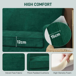 Homcom 2 Seater Sofa, Velvet-Feel Upholstered Loveseat For Small Space, Green - thumbnail 4