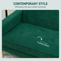 Homcom 2 Seater Sofa, Velvet-Feel Upholstered Loveseat For Small Space, Green - thumbnail 5