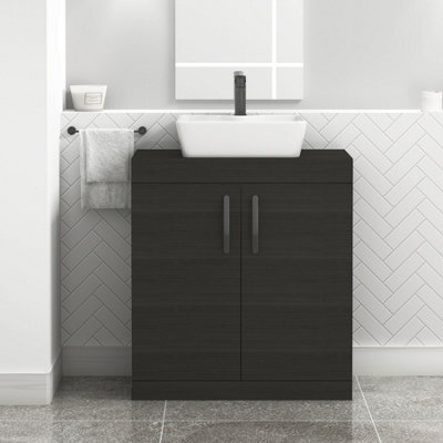 Royal Bathrooms Turin 800mm Floor Standing Vanity Unit 2 Door Hale Black & Countertop Basin - Cube With Matt Black Handle - image 1