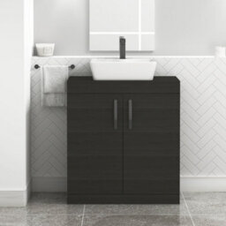 Royal Bathrooms Turin 800mm Floor Standing Vanity Unit 2 Door Hale Black & Countertop Basin - Cube With Matt Black Handle - thumbnail 1
