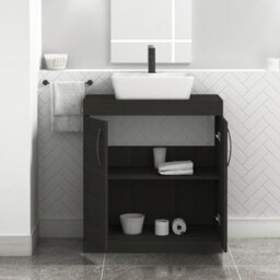 Royal Bathrooms Turin 800mm Floor Standing Vanity Unit 2 Door Hale Black & Countertop Basin - Cube With Matt Black Handle - thumbnail 3