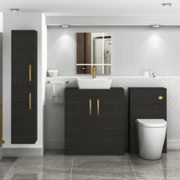 Royal Bathrooms Turin 800mm Floor Standing Vanity Unit 2 Door Hale Black & Countertop Basin - Cube With Brushed Brass Handle - thumbnail 2