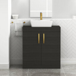 Royal Bathrooms Turin 800mm Floor Standing Vanity Unit 2 Door Hale Black & Countertop Basin - Cube With Brushed Brass Handle - thumbnail 1