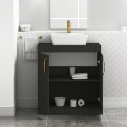Royal Bathrooms Turin 800mm Floor Standing Vanity Unit 2 Door Hale Black & Countertop Basin - Cube With Brushed Brass Handle - thumbnail 3