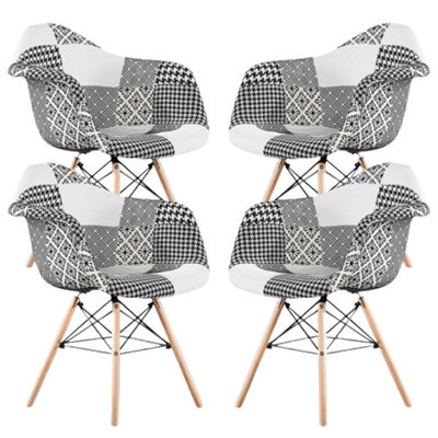 Life Interiors Set Of 4 Black/white Patchwork Accent Chairs With Wooden Legs And Black Metal Wire Frame - image 1